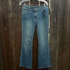 Rue21 Blue Flare Women's Jeans with Grommet Detail